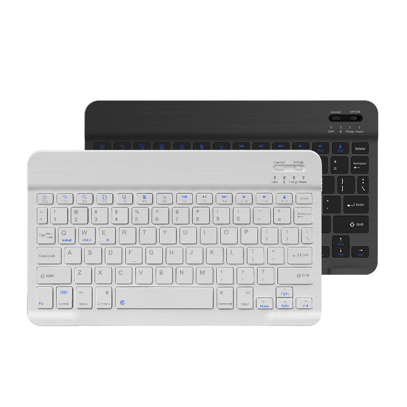White keyboard and black keyboard case on a white background