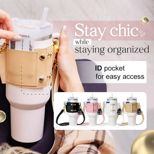PU Leather Water Tumblers Handle Shoulder Strap for 30–40 - YAXSO