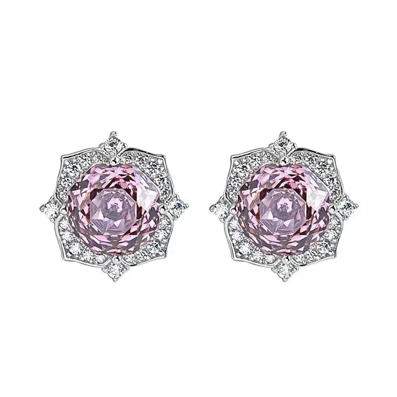 Flower Ring with High Carbon Diamond and Stud Earrings - YAXSO