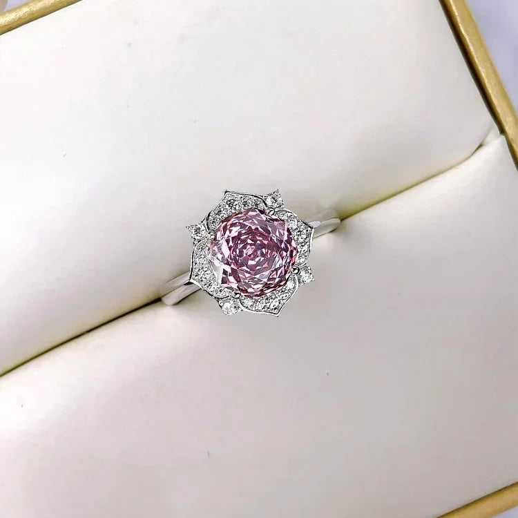 Flower Ring with High Carbon Diamond and Stud Earrings - YAXSO