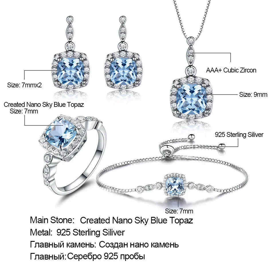 925 Sterling Silver Sky Blue Topaz Jewelry Set - YAXSO
