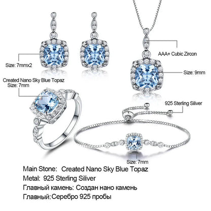925 Sterling Silver Sky Blue Topaz Jewelry Set - YAXSO