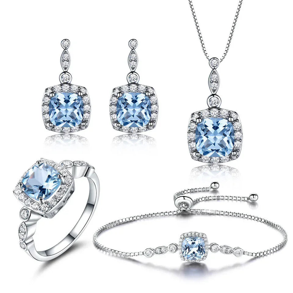 925 Sterling Silver Sky Blue Topaz Jewelry Set - YAXSO