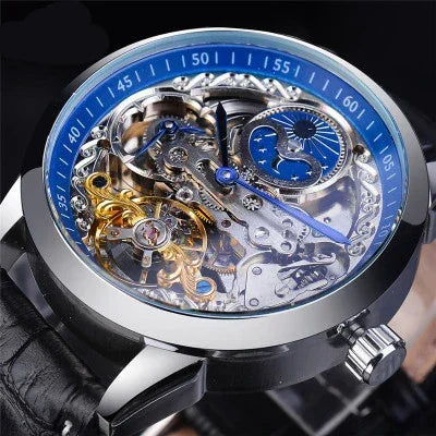 Mechanical Skeleton Watch with Moon Phase Display - YAXSO