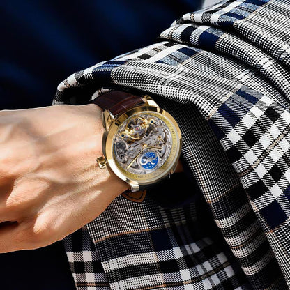 Mechanical Skeleton Watch with Moon Phase Display - YAXSO