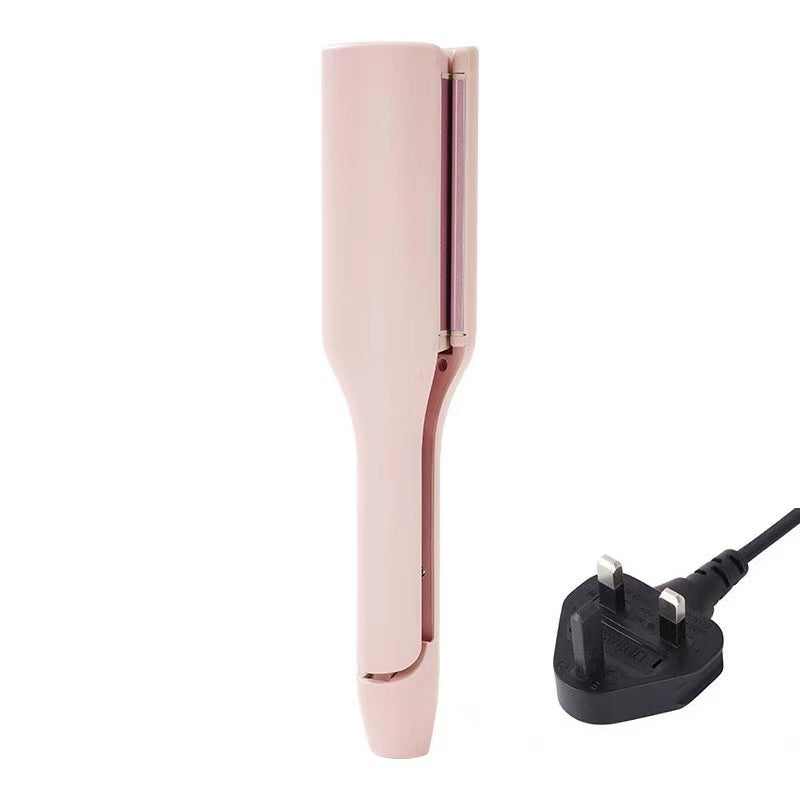 Light purple curling iron with rose-gold deep-wave barrel and UK power cord