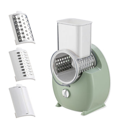 Green manual rotary cheese grater with multiple attachments. YAXSO STORE UAE