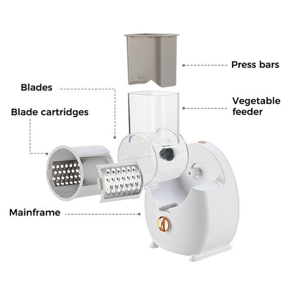 Diagram of a manual vegetable grinder with labeled parts.  YAXSO STORE UAE
