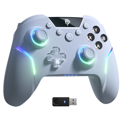 Gaming controller with USB receiver on a white background