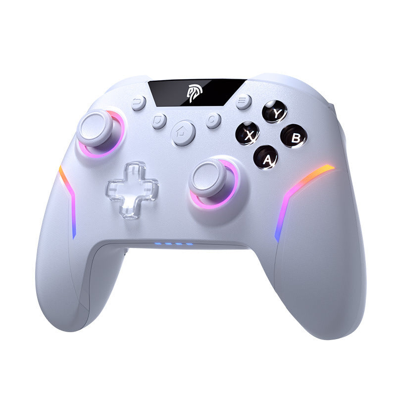 Gaming controller with RGB lighting on a white background