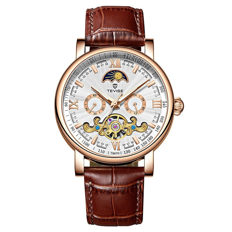 Luxury watch with brown leather strap and detailed face YAXSO UAE ONLINE STORE