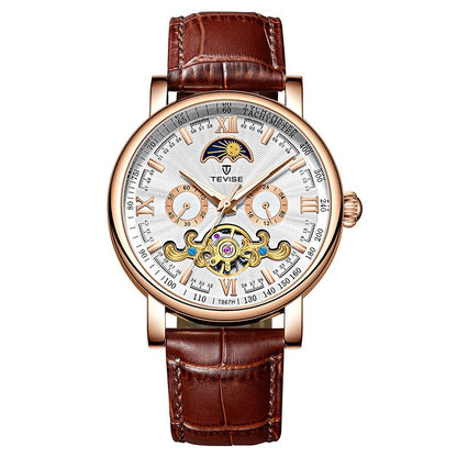 Luxury watch with brown leather strap and detailed face YAXSO UAE ONLINE STORE