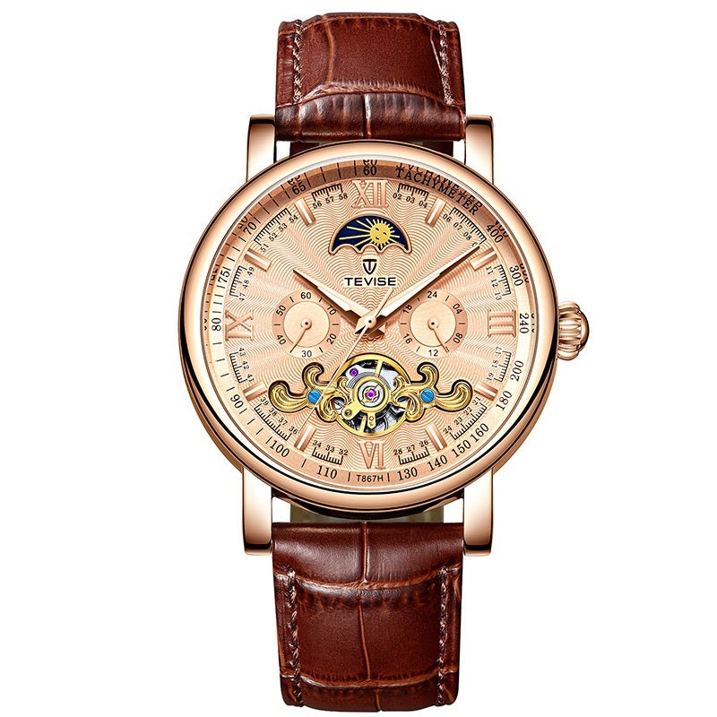 Luxury watch with brown leather strap and detailed face YAXSO UAE ONLINE STORE
