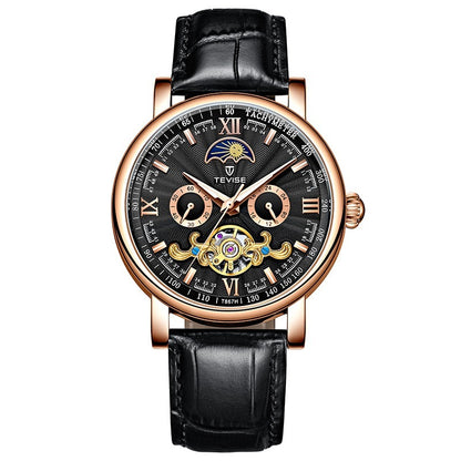 Luxury watch with black leather strap and detailed face YAXSO UAE ONLINE STORE