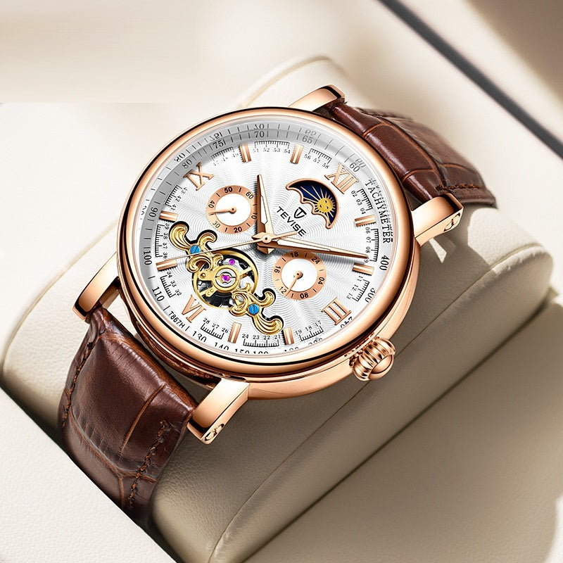 Luxury watch with brown leather strap and rose gold case YAXSO UAE ONLINE STORE
