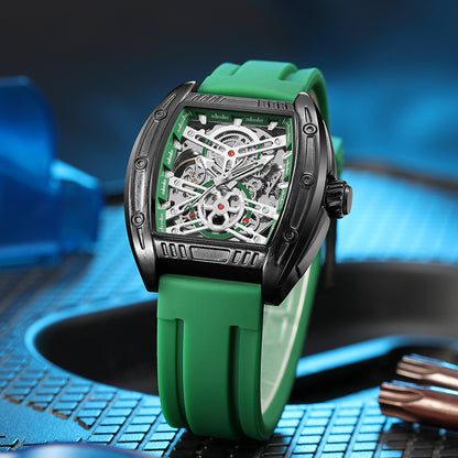 Green wristwatch with a detailed mechanical face YAXSO UAE ONLINE STORE