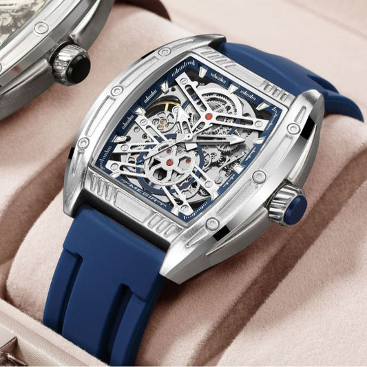 Luxury watch with blue strap and visible mechanical components YAXSO UAE ONLINE STORE