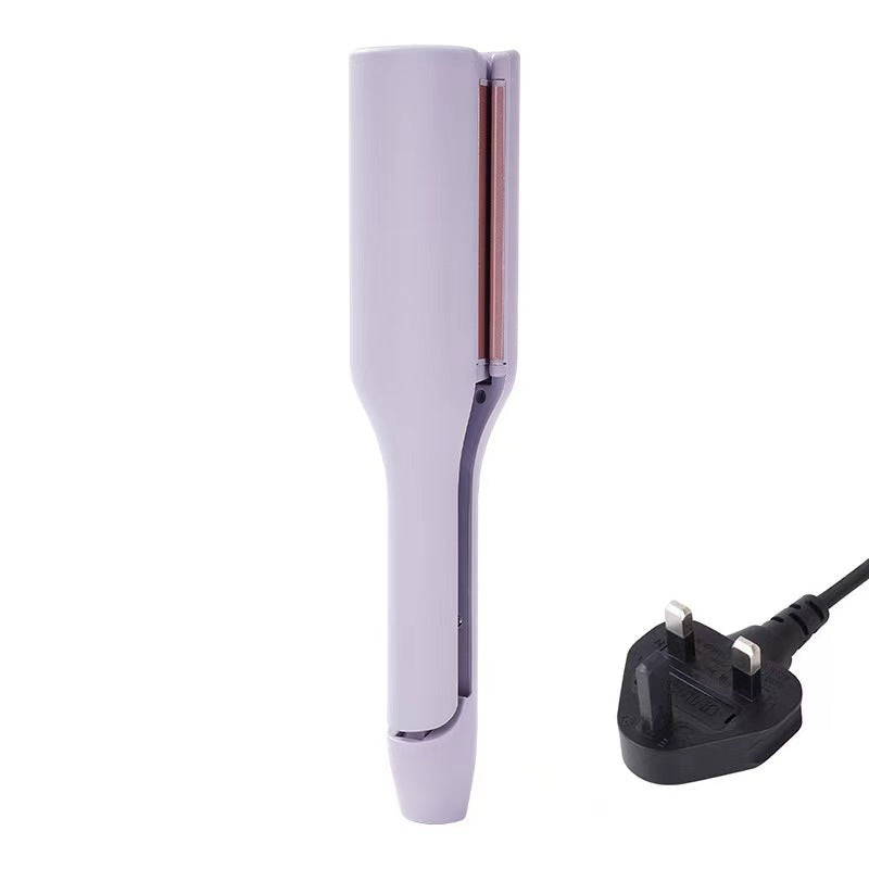 Light purple curling iron with deep-wave barrel and UK plug power cord