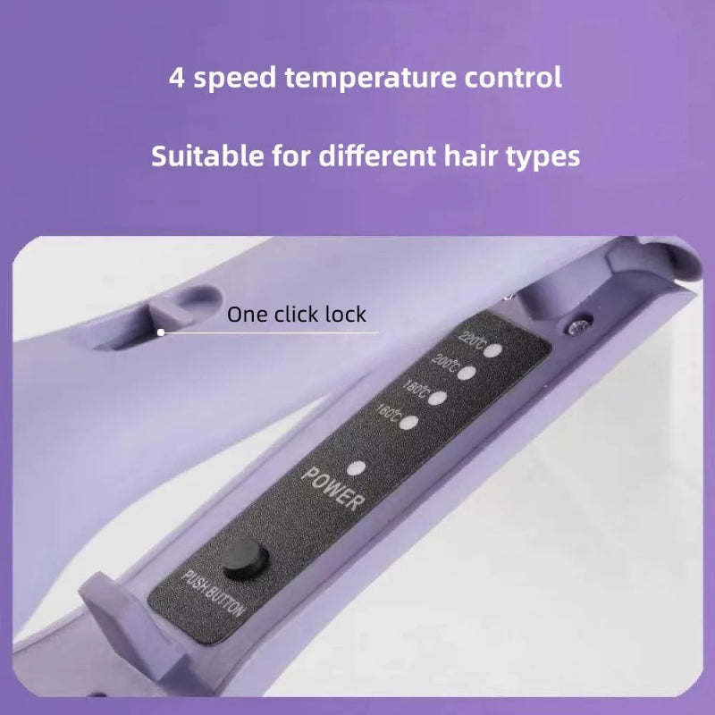 Hair curling iron with power controls and one-click lock switch on handle