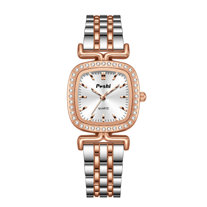 Women’s quartz watch with diamond-encrusted rose-gold bezel and two-tone bracelet