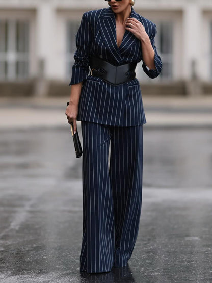 Women's Striped Blazer & High Waist Pants Set
