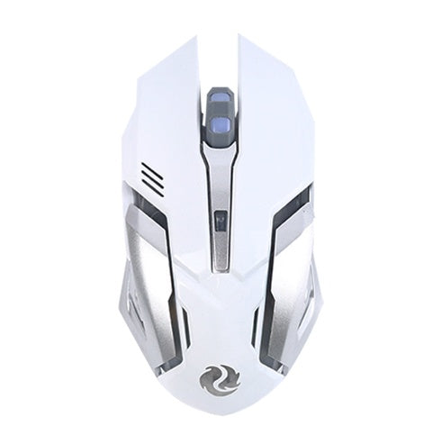 White wireless gaming mouse with gray center and blue LED light accents