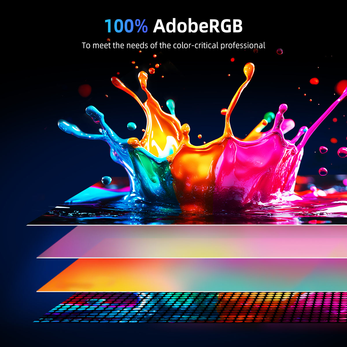 Portable QLED 4K monitor with colorful AdobeRGB-style splash display