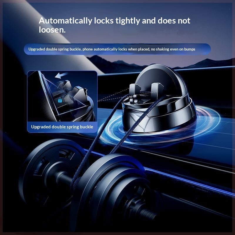 Car phone holder with double-spring buckle lock and clamp arms