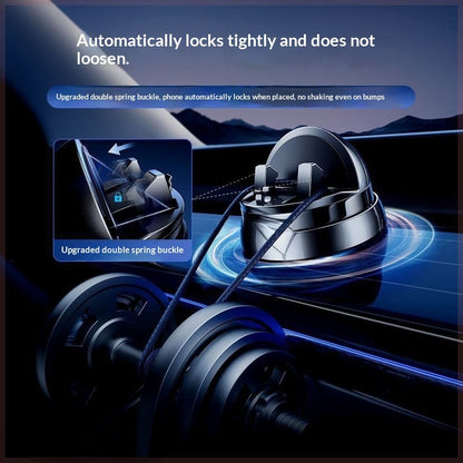 Car phone holder with double-spring buckle lock and clamp arms