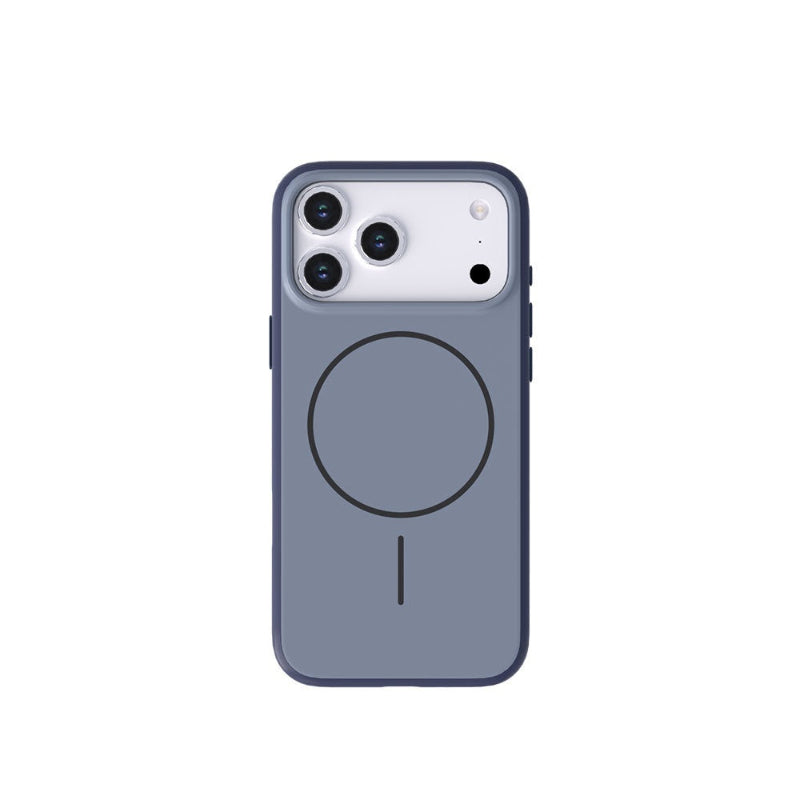 Gray phone case with a magnetic pop socket on a white background