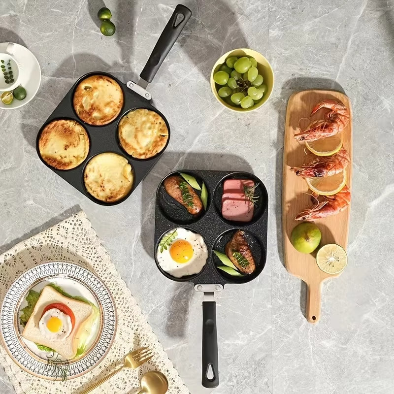 Multifunctional kitchen pan with various food items on a gray surface