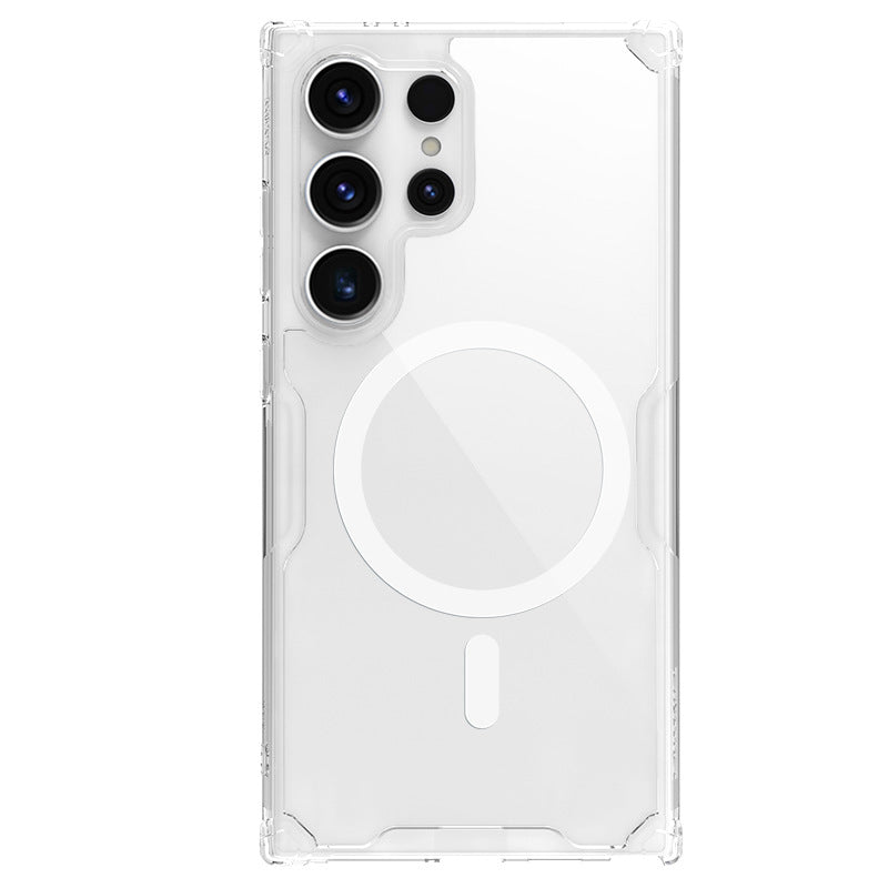 Clear white TPU case front view with magnetic ring and camera openings