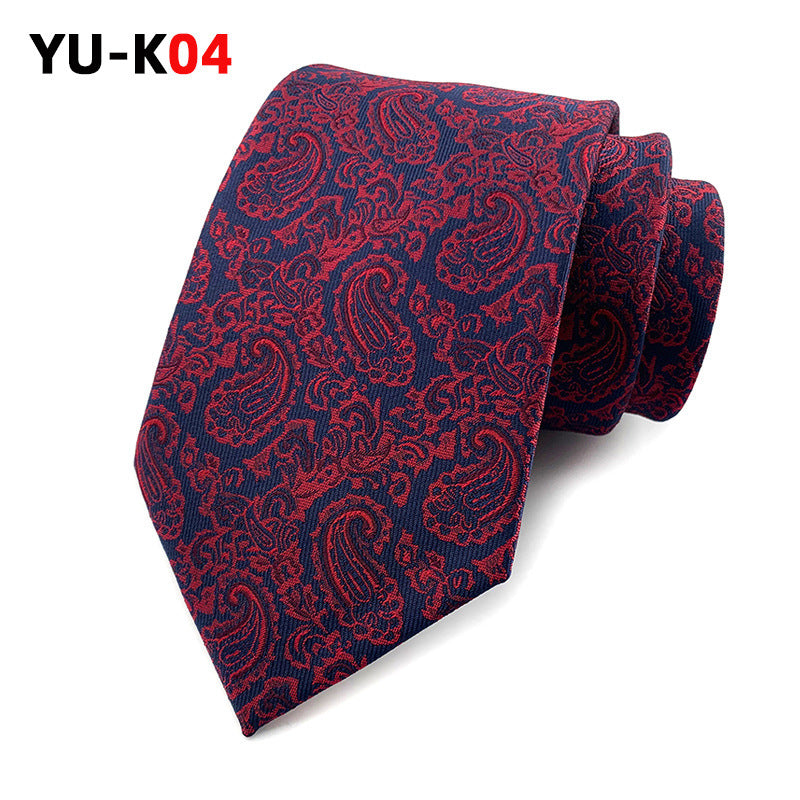 Red paisley patterned tie on a white background with 'YU-K04' text.