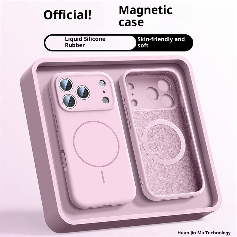 Pink phone case with magnetic feature on a light pink background