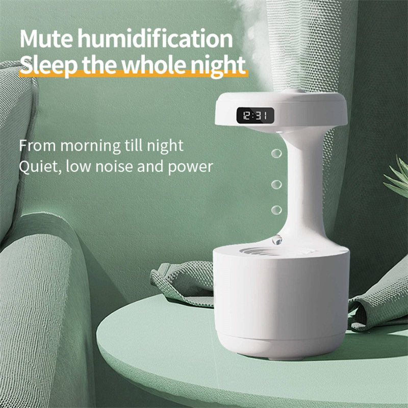 White anti-gravity humidifier with LED clock display and water tank base