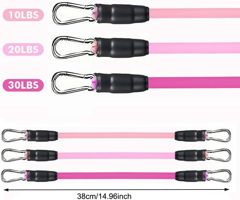 Ankle resistance band set with 10/20/30 lb bands, black handles, metal hooks