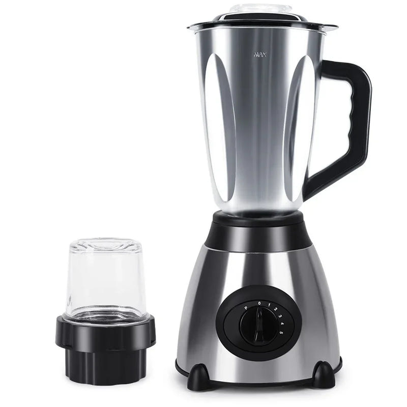 Household multifunction blender with stainless-look jug, handle, and black base dial