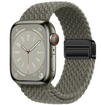 Smartwatch with a braided gray strap on a white background
