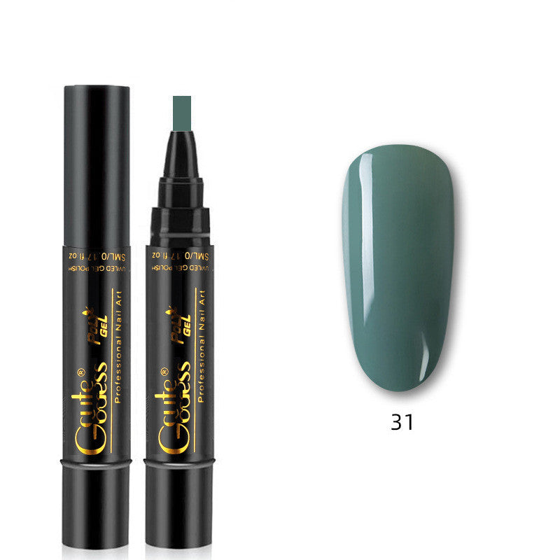 Nail gel glue pen set with dark green shade swatch (31)
