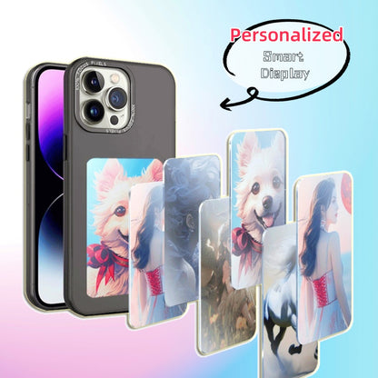 E-ink smart display phone case with animal-print e-ink panels, mixed colors