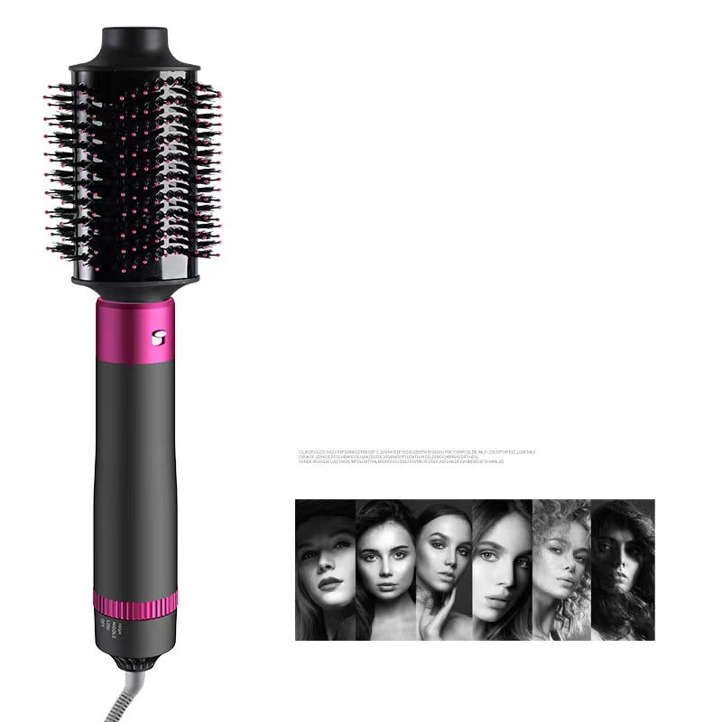 Hair styling tool with pink accents on a white background