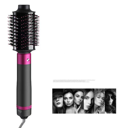 Hair styling tool with pink accents on a white background