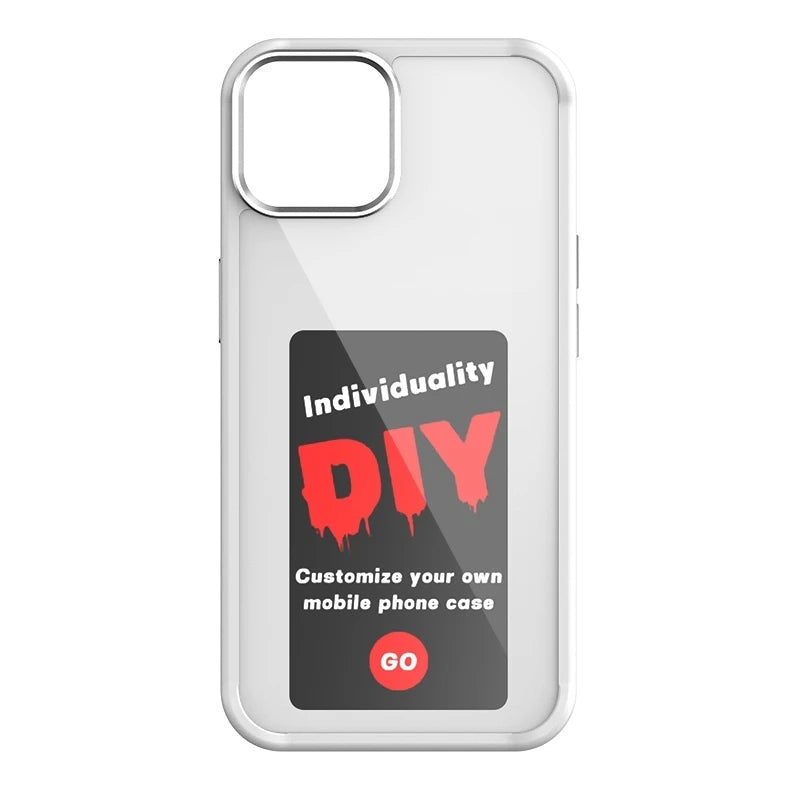 E-ink smart display phone case, white back with DIY text on e-ink screen panel