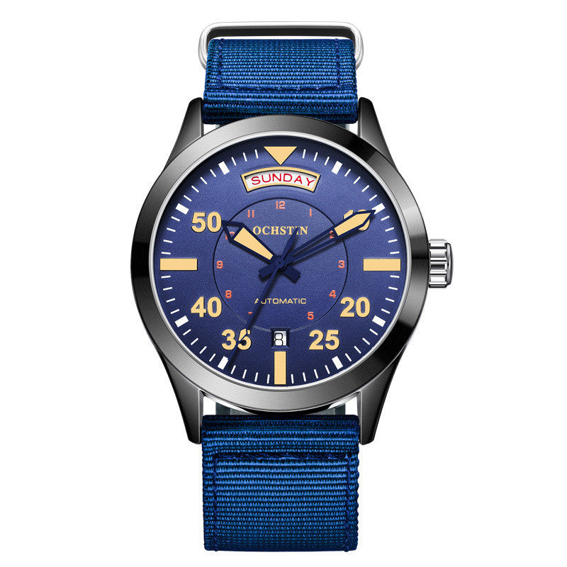 Watch with blue strap and blue dial on a white background