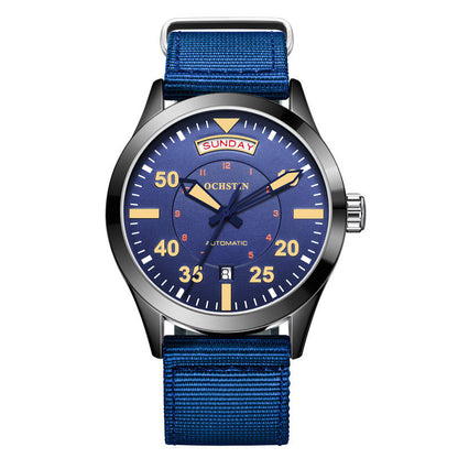 Watch with blue strap and blue dial on a white background
