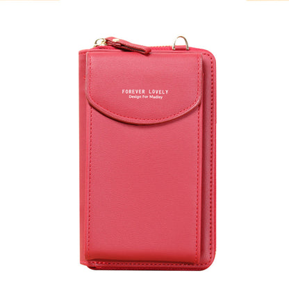 Red PU leather crossbody wallet bag with front flap and gold-tone hardware