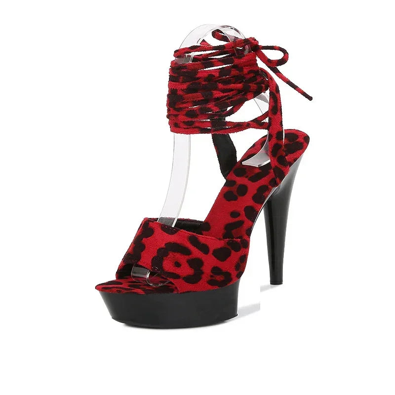 Leopard Print Platform High Heel Sandals - YAXSO