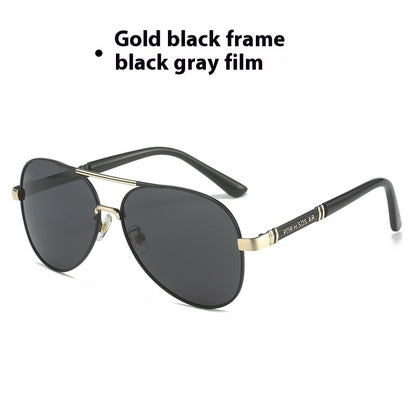 Men’s polarized photochromic sunglasses with gold frame and dark lenses