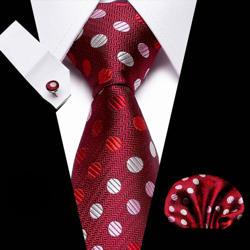 Men's business tie in red with chevron texture and white motifs