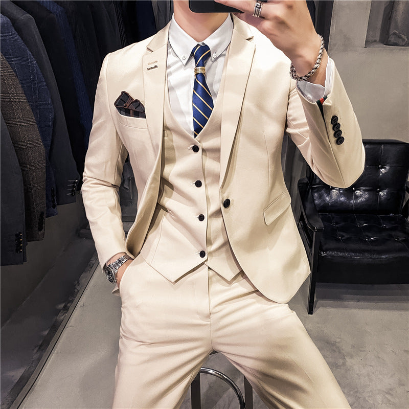 Three-piece Solid Color Men's Suit